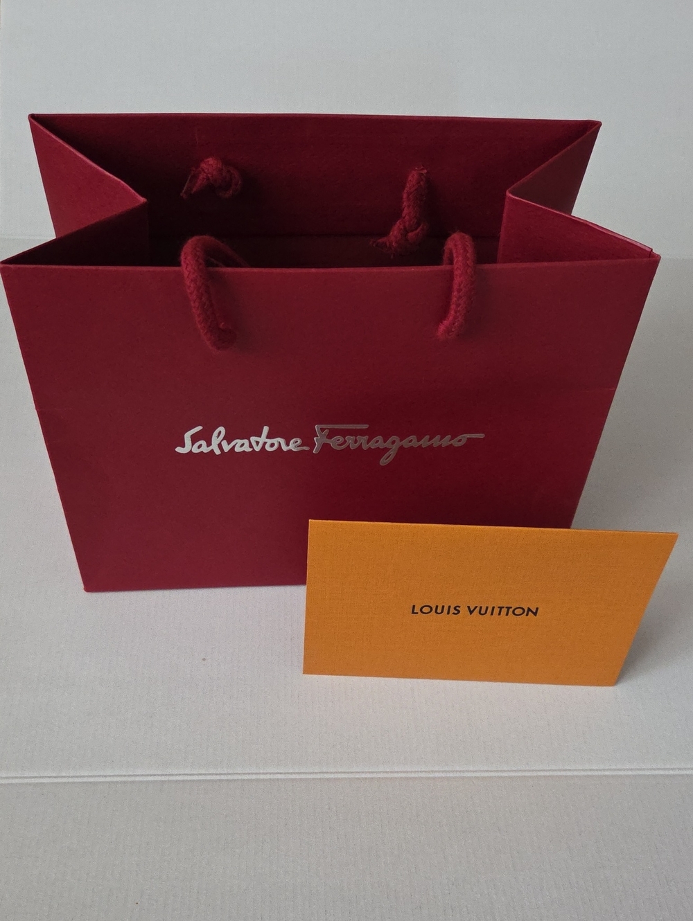 Salvatore Ferragamo Red Rope-Handle Tote & Louis Vuitton Receipt Holder